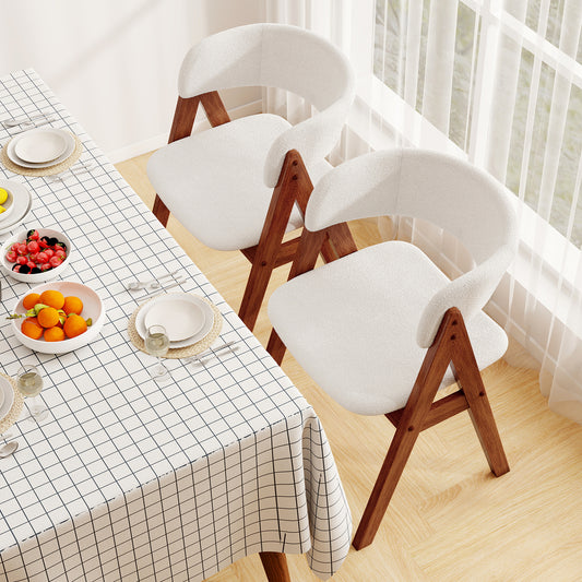Wooden Dining Chair Set, 2 Mid-Century Modern, Sherpa Upholstered, Walnut Dining Chairs Walnut at Gallery Canada