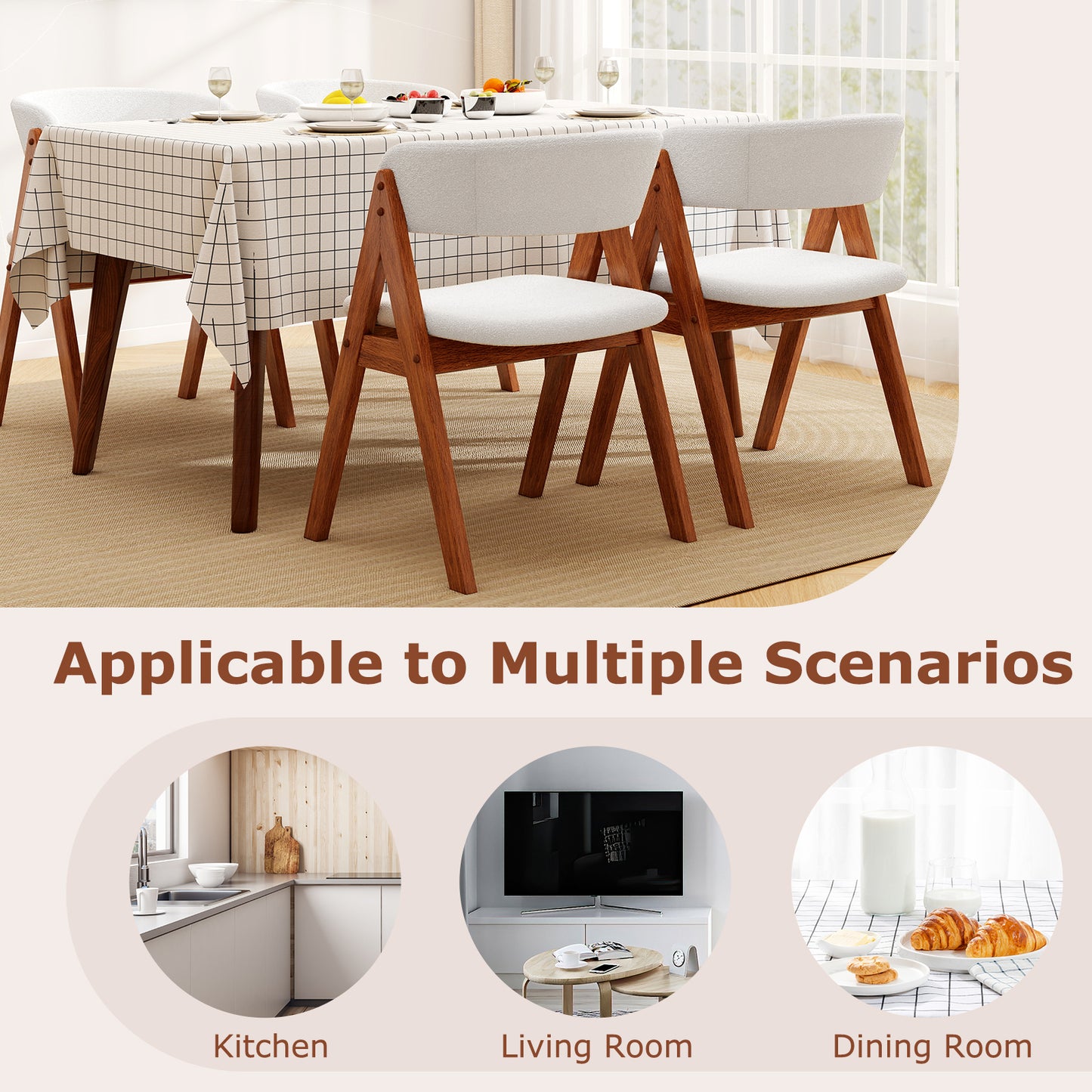 Wooden Dining Chair Set, 2 Mid-Century Modern, Sherpa Upholstered, Walnut Dining Chairs at Gallery Canada