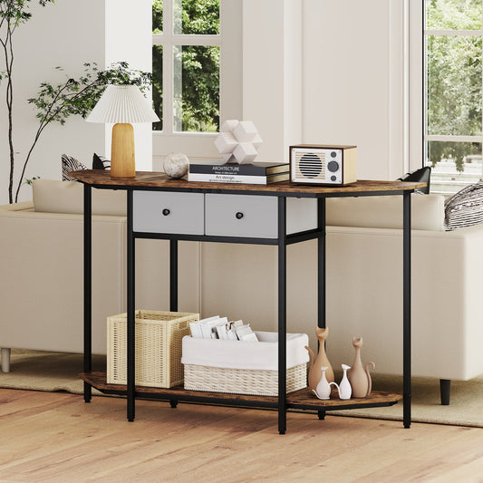 Console Table With 2 Drawers, Open Storage Shelf, Brown Console Tables Rustic Brown at Gallery Canada
