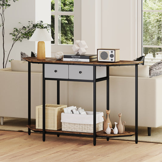 Console Table With 2 Drawers, Open Storage Shelf, Brown Console Tables Rustic Brown at Gallery Canada