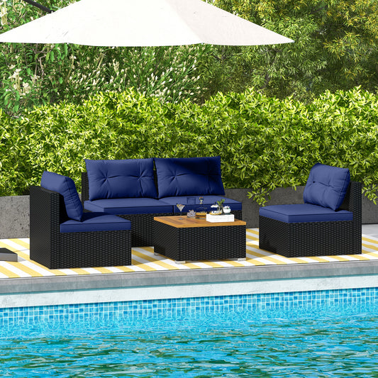 5 Piece Outdoor Furniture Set, Solid Tabletop, Soft Cushions, Navy Outdoor Sectionals Navy at Gallery Canada