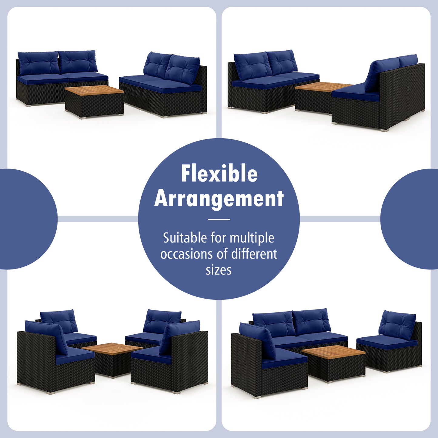 5 Piece Outdoor Furniture Set, Solid Tabletop, Soft Cushions, Navy Outdoor Sectionals at Gallery Canada