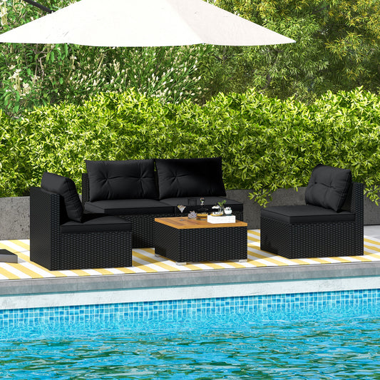 5 Piece Outdoor Furniture Set, Solid Tabletop, Soft Cushions, Black