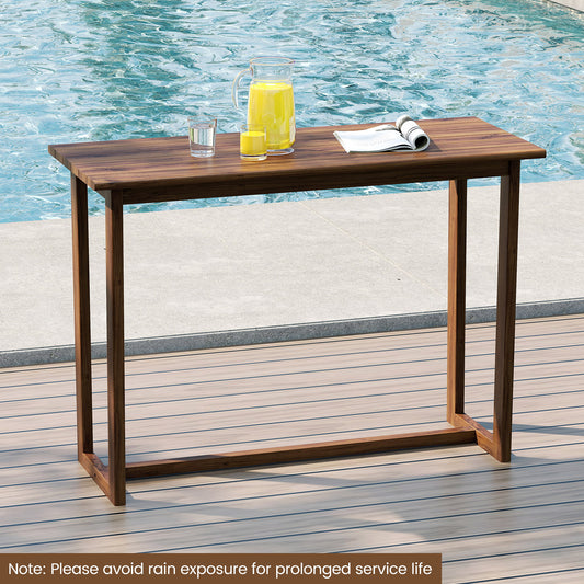 59 Inch Outdoor Bar Table, Slatted Top, Natural Patio Bar Furniture Natural at Gallery Canada