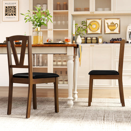 Wooden Dining Chair Set, 2 PU Leather Upholstered, Rubber Wood Frame, Brown Dining Chairs Brown at Gallery Canada