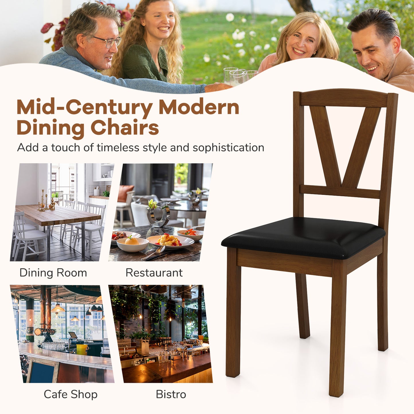 Wooden Dining Chair Set, 2 PU Leather Upholstered, Rubber Wood Frame, Brown Dining Chairs at Gallery Canada