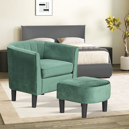 Teddy Velvet Club Barrel Chair With Ottoman, Green Accent Chairs Green at Gallery Canada