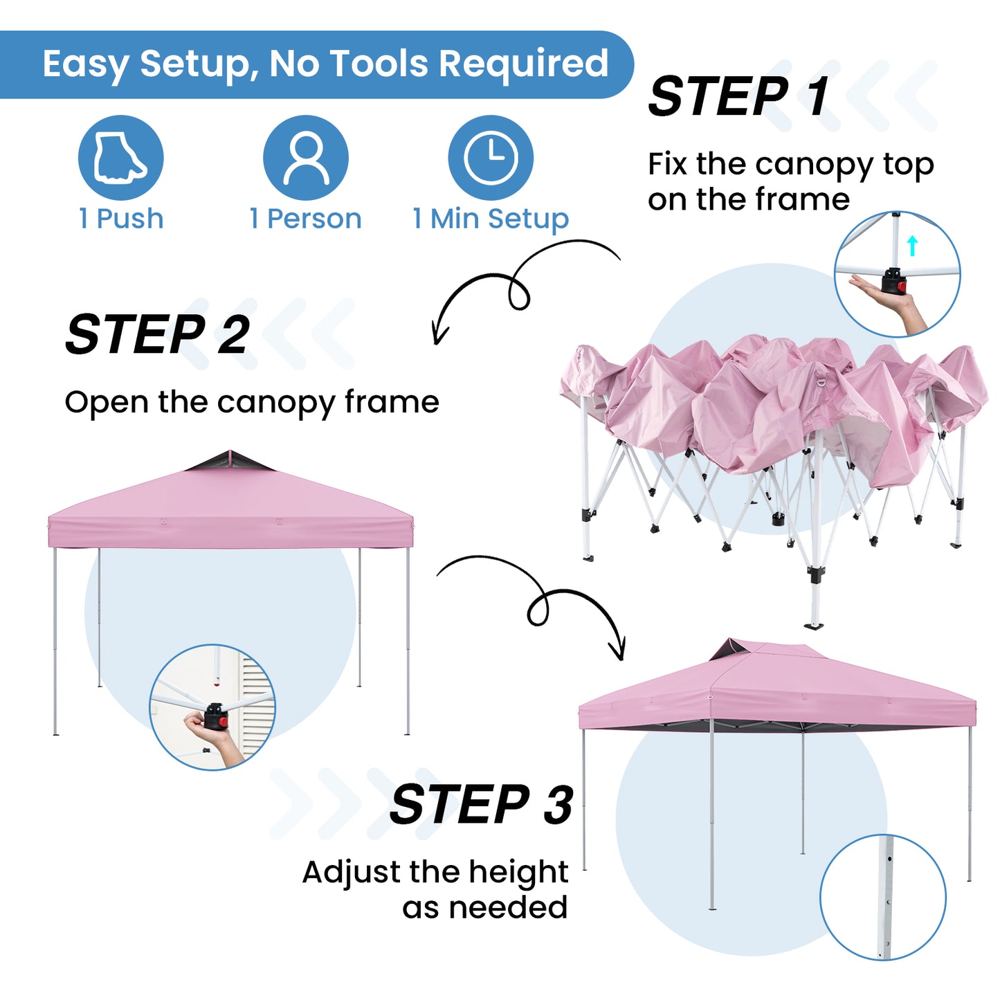 10 X 10 FT Foldable Outdoor Patio Shelter Canopy Tent with 1-Push Center Lock, Pink Canopies at Gallery Canada