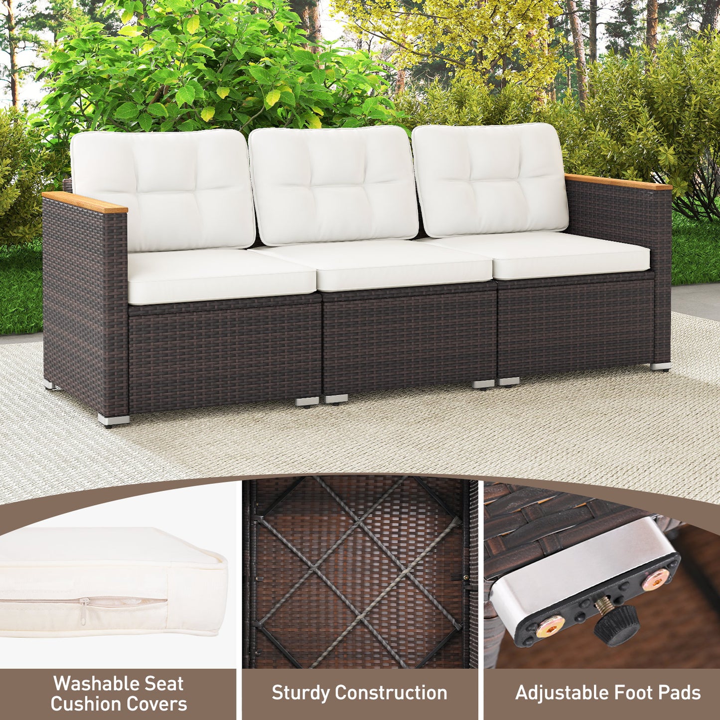 3-Seat Patio Couch Sofa, White Patio Conversation Sets at Gallery Canada