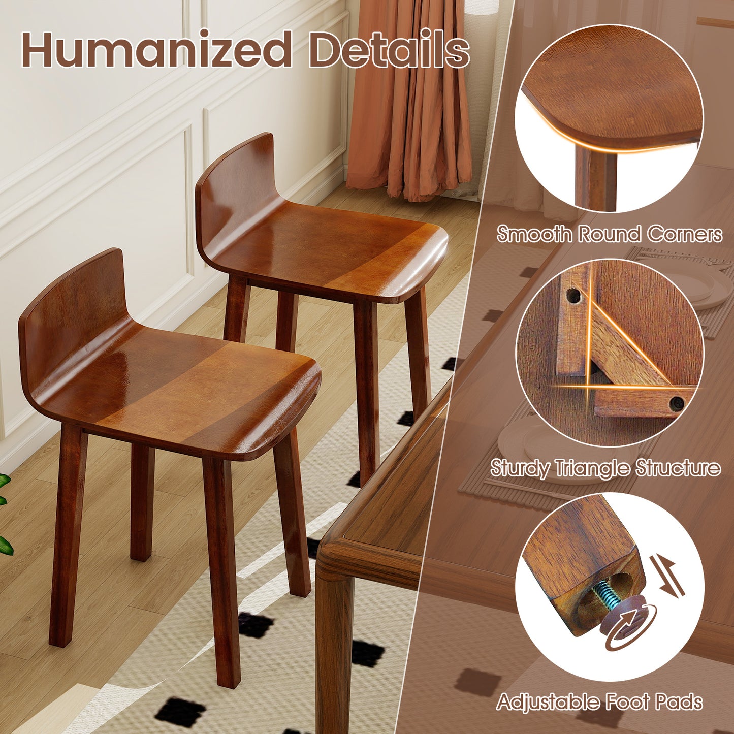 Wood Dining Chair Set Of 2, Mid-Century Modern Armless Side Chairs, Brown Dining Chairs at Gallery Canada