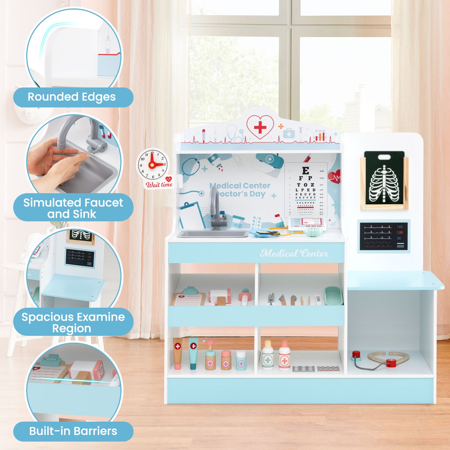 Wooden Doctor Playset with Stethoscope for Toddlers over 3 Years Old, Blue Play Kitchen Sets at Gallery Canada