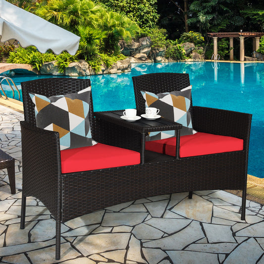 Wicker Patio Conversation Set, Removable Cushions, Table, Red