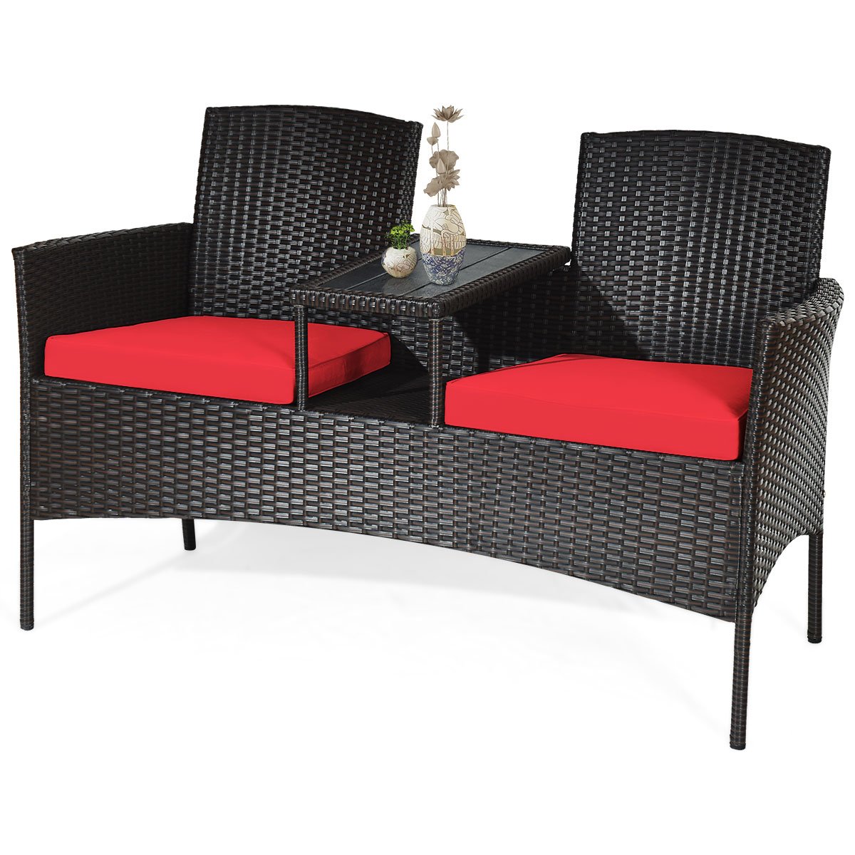 Wicker Patio Conversation Furniture Set with Removable Cushions and Table, Red Patio Conversation Sets at Gallery Canada