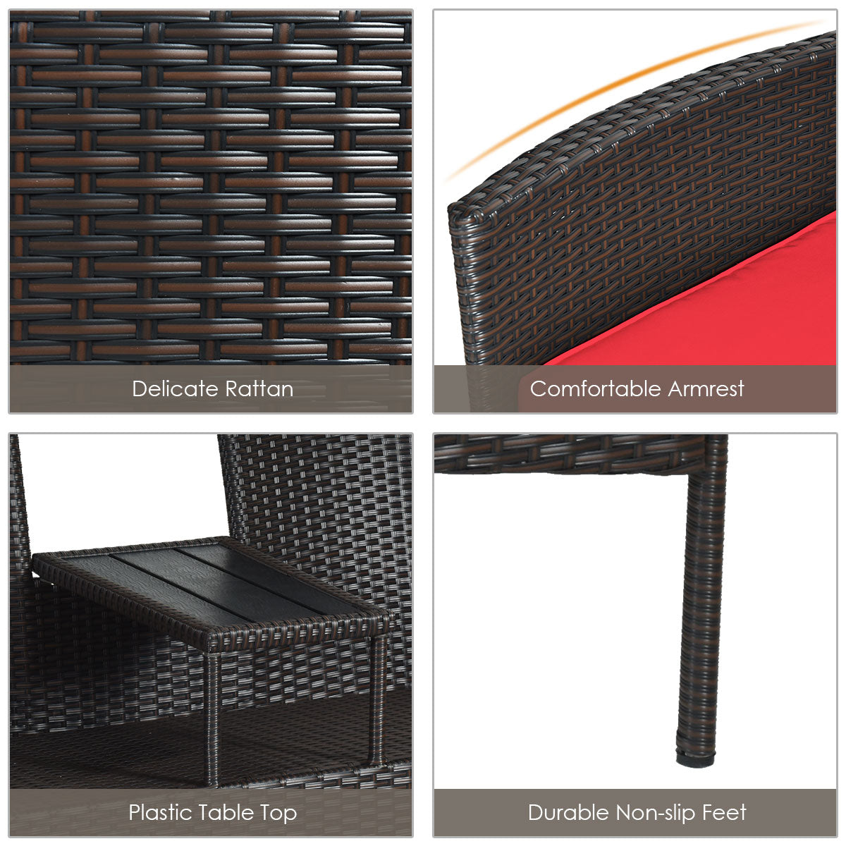 Wicker Patio Conversation Furniture Set with Removable Cushions and Table, Red Patio Conversation Sets at Gallery Canada