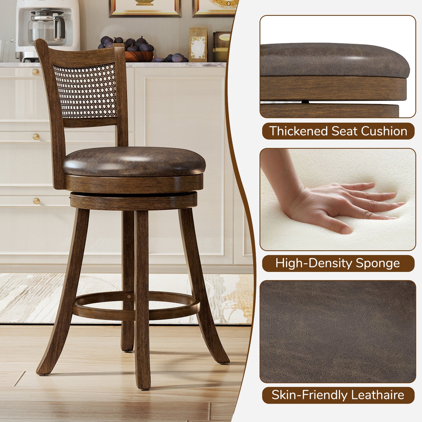 Set of 2 Bar Stools, 25" Swivel Bar Chairs, Brown Bar Stools at Gallery Canada