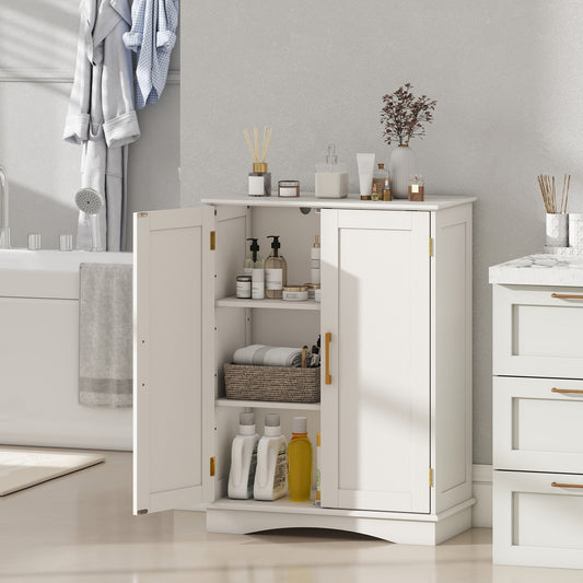 Bathroom Floor Storage Cabinet, 2 Doors, Adjustable Shelves, White Floor Cabinets White at Gallery Canada