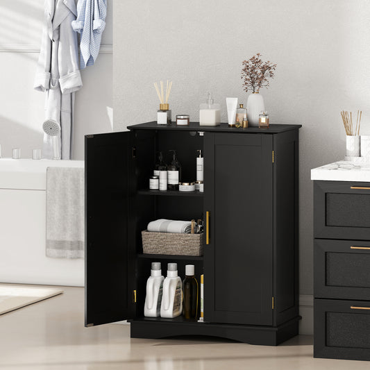 Bathroom Floor Storage Cabinet, 2 Doors, Adjustable Shelves, Black Floor Cabinets Black at Gallery Canada
