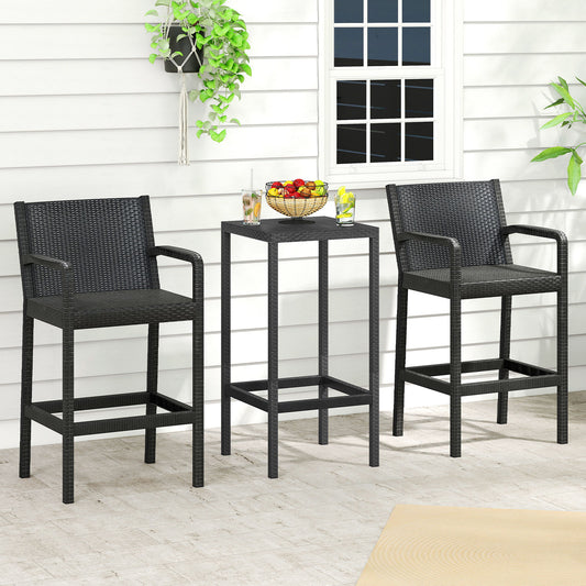 3 Piece Patio Bar Set, 2 Stools 1 Table, Black Patio Bar Furniture Black at Gallery Canada