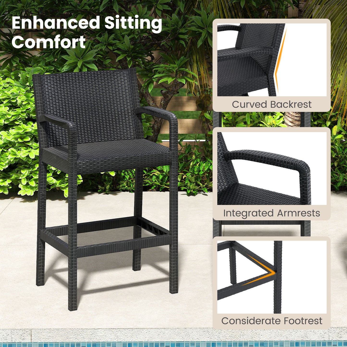 3 Piece Patio Bar Set, 2 Stools 1 Table, Black Patio Bar Furniture at Gallery Canada