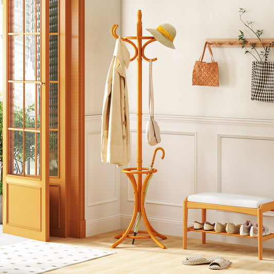 Wood Standing Hat Coat Rack With Umbrella Stand, Natural Coat Racks & Hall Trees Natural at Gallery Canada