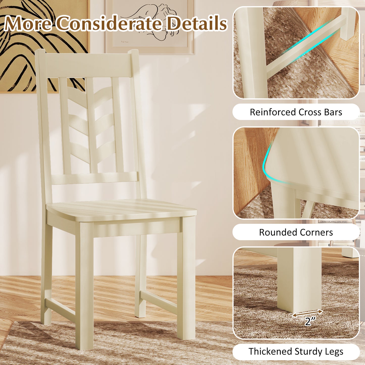 Kitchen Side Dining Chair Set of 2 with Rubber Wood Frame, Cream White Dining Chairs at Gallery Canada