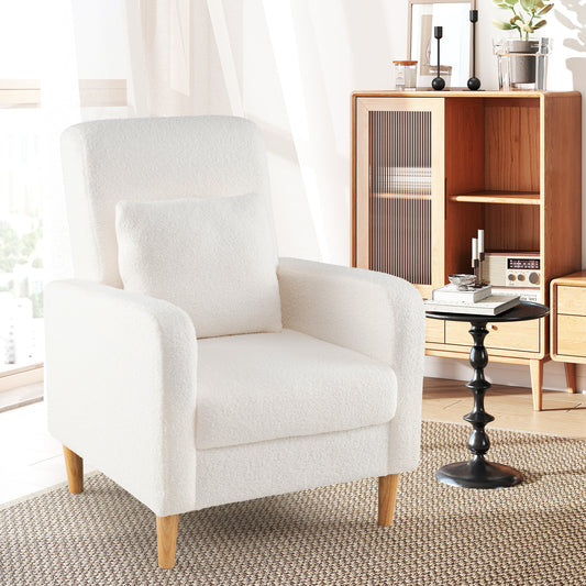 Modern Upholstered Sofa Chair With Lumbar Pillow, Teddy Fleece Cover, White Accent Chairs White at Gallery Canada