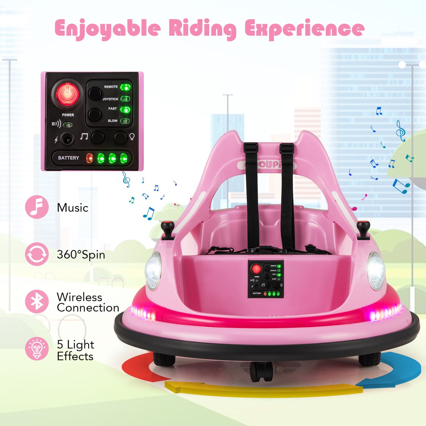 12V Kids Ride On Bumper Car, Remote Control, Dual Joysticks, Pink Powered Ride On Toys at Gallery Canada