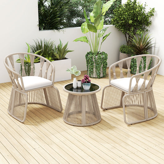3 Piece Patio Chair Set, Rope-Woven Armchairs, Off White Patio Conversation Sets Off White at Gallery Canada