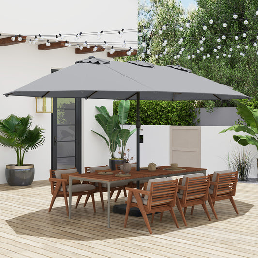 15 Feet Double-Sided Twin Patio Umbrella, Crank Base, Coffee Gray Outdoor Umbrellas Gray at Gallery Canada