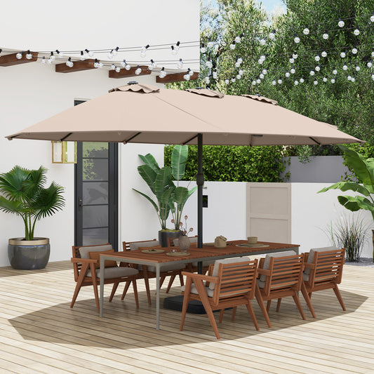 15 Feet Double-Sided Patio Umbrella, Crank, Base, Coffee, Brown Outdoor Umbrellas Brown at Gallery Canada