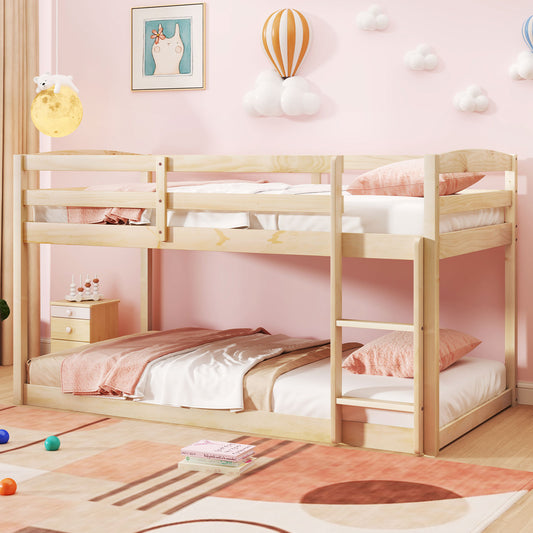 Twin Size Bunk Bed with High Guardrails and Integrated Ladder, Natural Bunk Bed Frame Natural at Gallery Canada