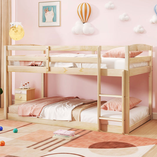 Twin Size Bunk Bed, High Guardrails, Integrated Ladder, Natural Bunk Bed Frame Natural at Gallery Canada