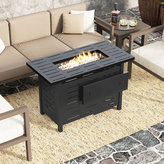 40 Inch Outdoor Propane Fire Pit Rectangle Gas Fire Table with Lava Rocks, Black Fire Pit Tables Black at Gallery Canada