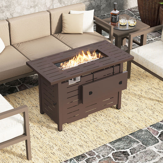 40 Inch Outdoor Propane Fire Pit Rectangle Gas Fire Table with Lava Rocks, Brown Fire Pit Tables Brown at Gallery Canada