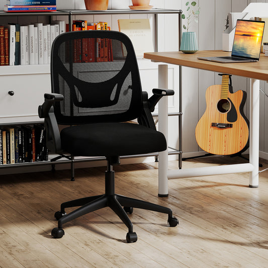 Ergonomic Desk Chair With Lumbar Support, Flip-Up Arms, Black