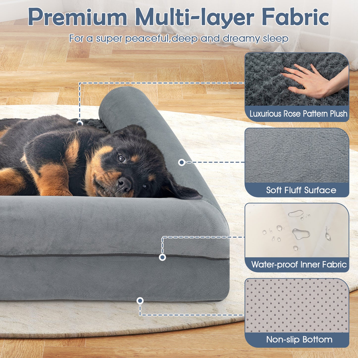 Orthopedic Foam Dog Bed, Large Dog Sofa Couch, Removable Cover, L, Gray Dog Kennels at Gallery Canada