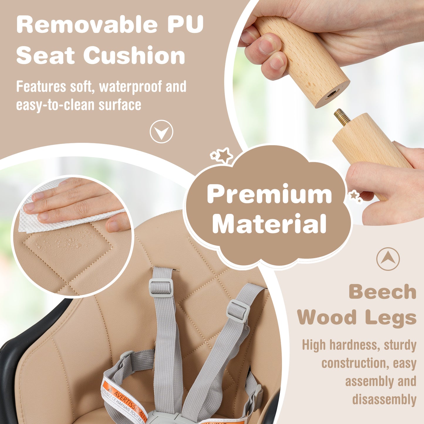 6 In 1 Convertible Highchair, Safety Harness, Removable Tray, Coffee High Chairs at Gallery Canada