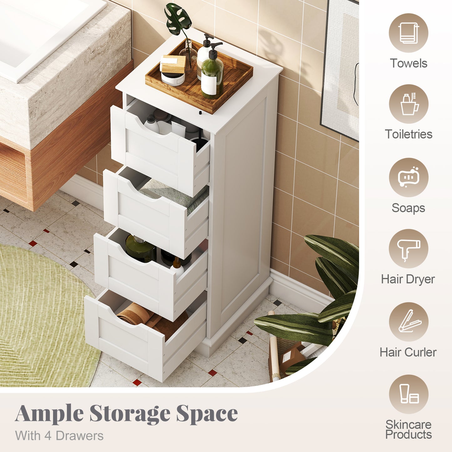 Bathroom Storage Cabinet With 4 Drawers, White Floor Cabinets at Gallery Canada