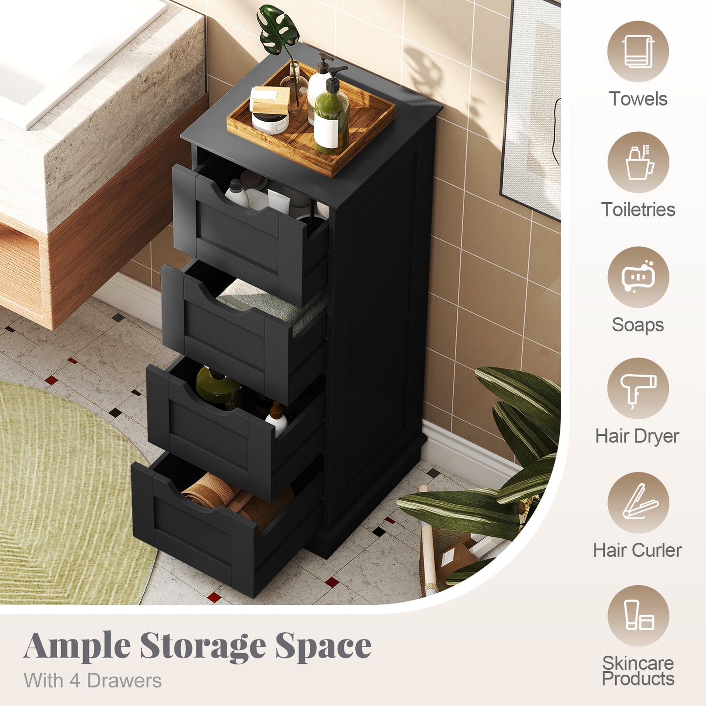 Bathroom Storage Cabinet, 4 Drawers, Black Floor Cabinets at Gallery Canada