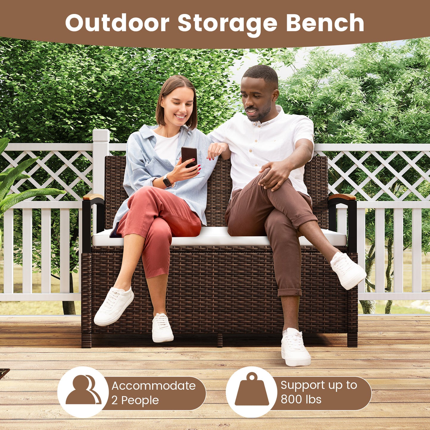 Outdoor Storage Bench Deck Box Patio Furniture with Cushion, White Sheds & Outdoor Storage at Gallery Canada