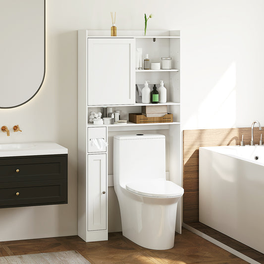 Over-the-Toilet Storage Cabinet Standing Toilet Rack with Sliding Door, White Bathroom Etagere White at Gallery Canada