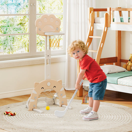 3 in 1 Kids Basketball Hoop with Basketball and Foldable Rim, Beige Toy Sports Beige at Gallery Canada