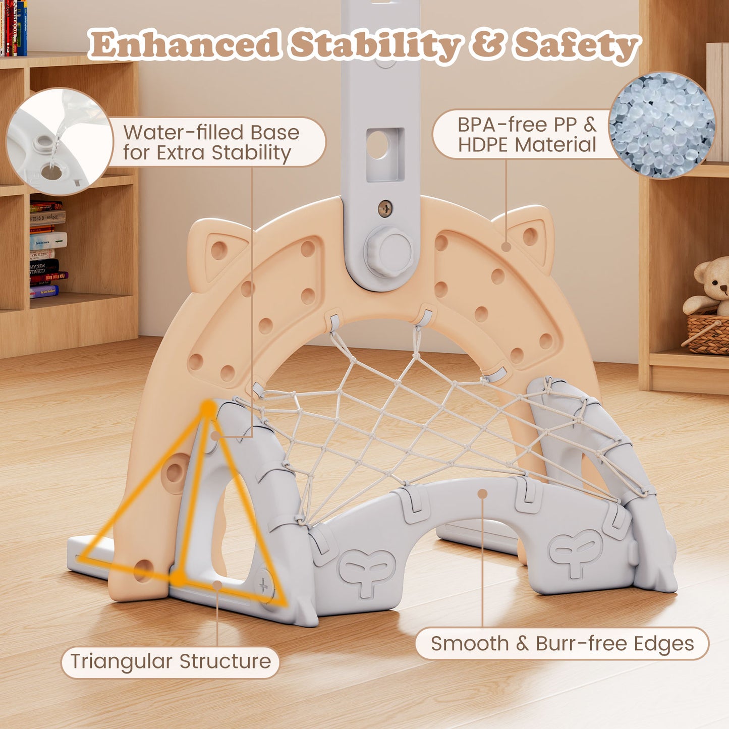 3 in 1 Kids Basketball Hoop with Basketball and Foldable Rim, Beige Toy Sports at Gallery Canada