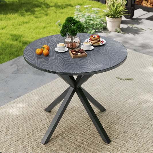 33.5 Inch Round Patio Bistro Table with Wood-Like Top and X-Shaped Legs, Gray Patio Dining Tables Gray at Gallery Canada