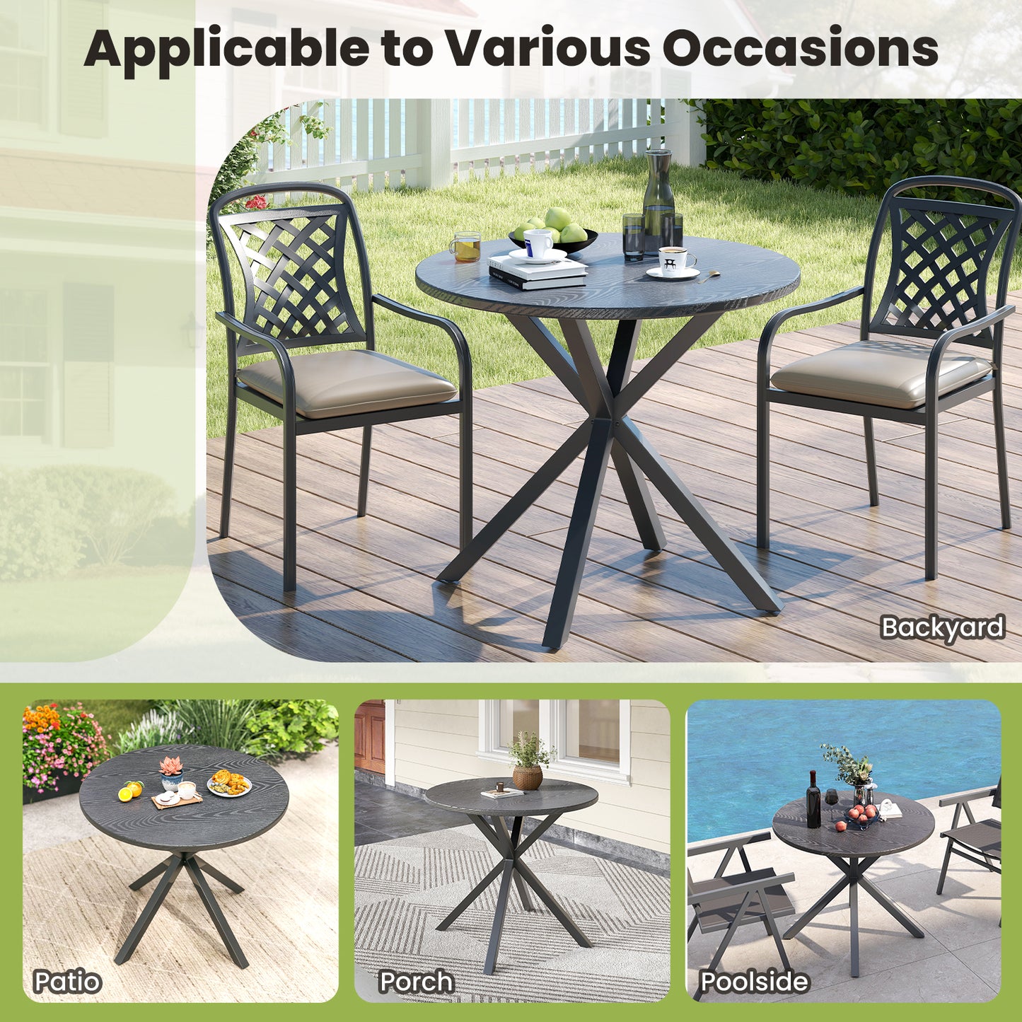 33.5 Inch Round Patio Bistro Table with Wood-Like Top and X-Shaped Legs, Gray Patio Dining Tables at Gallery Canada