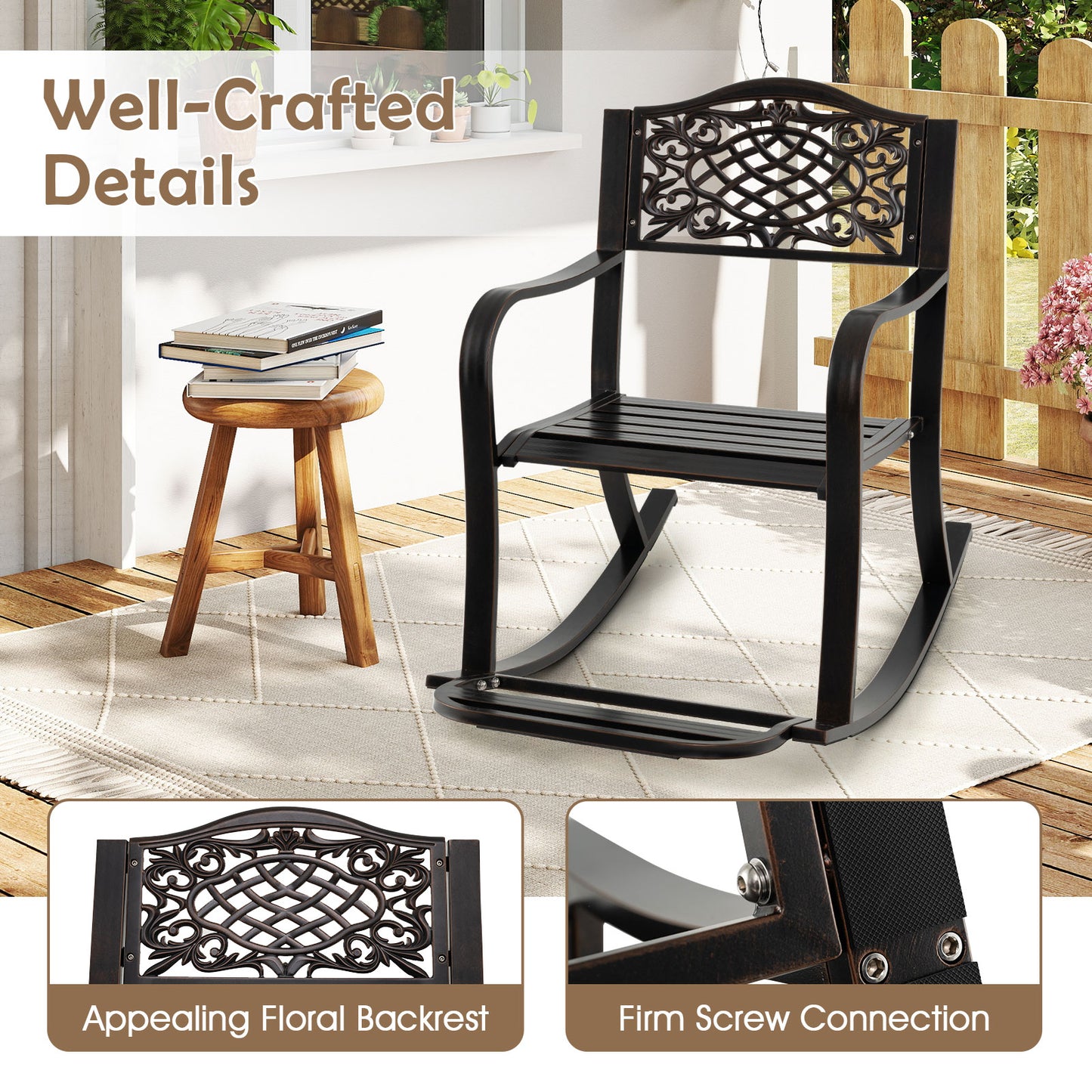 Patio Rocking Chair With Footrest, Curved Armrests, Brown Patio Rocking Chairs & Gliders at Gallery Canada