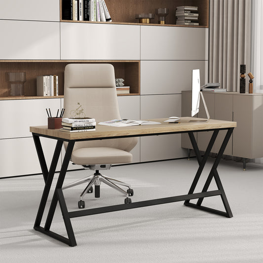 59 Inch Computer Desk, Heavy Duty Metal Frame, Gray Computer Desks Gray at Gallery Canada