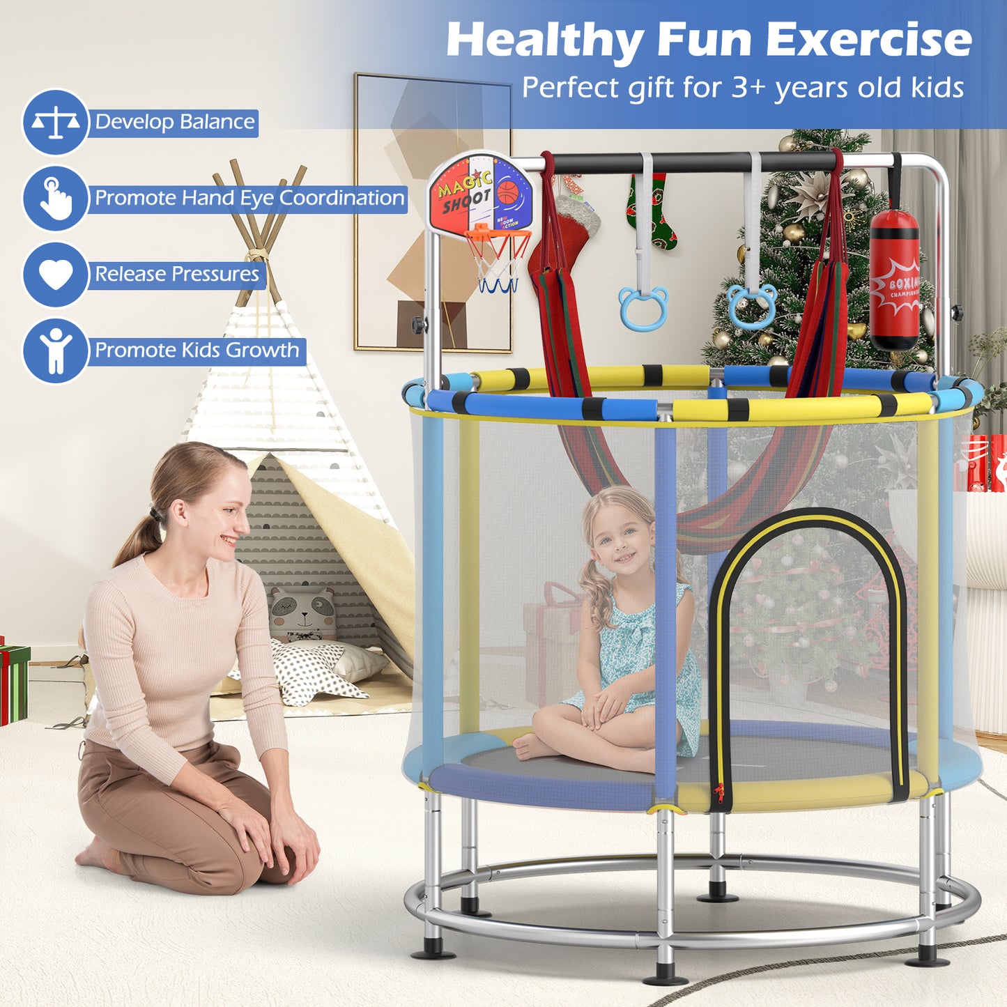 55" Kids Trampoline For 3-6 Years Old, Navy Trampolines at Gallery Canada