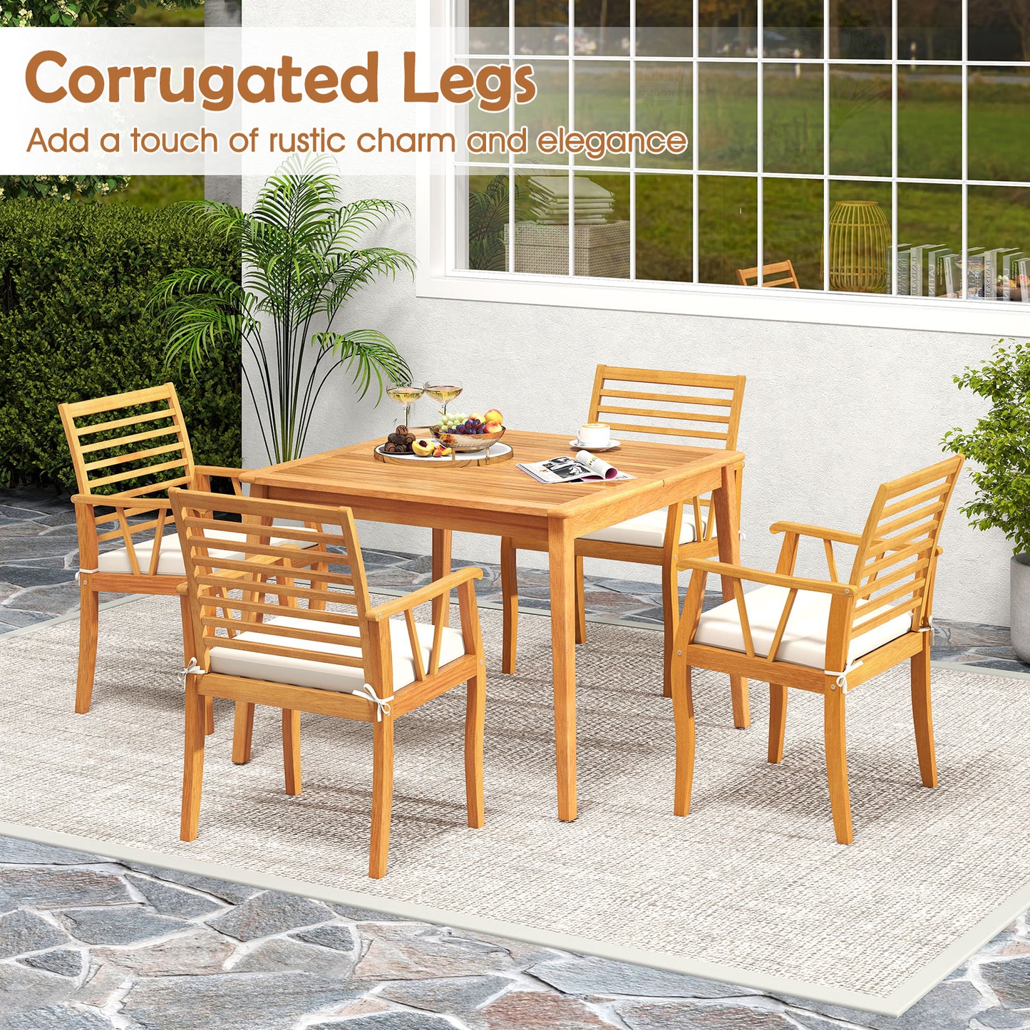 2 Pieces Patio Dining Chairs Outdoor Acacia Wood Armchairs Bistro Conversation Furniture, White Patio Dining Chairs at Gallery Canada