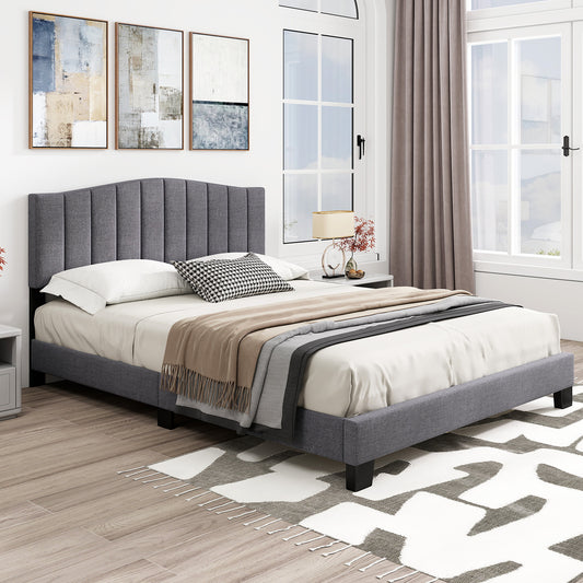 Modern Upholstered Bed Frame with Adjustable Vertical Channel Tufted Headboard-Queen Size, Gray Simple Bed Frame Gray at Gallery Canada